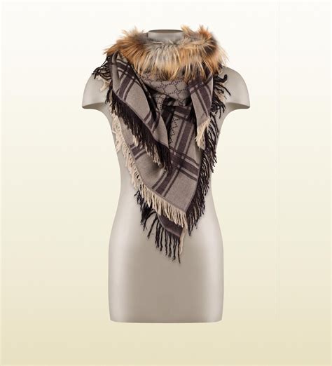 gucci woman scarf|Gucci scarf with fur trim.